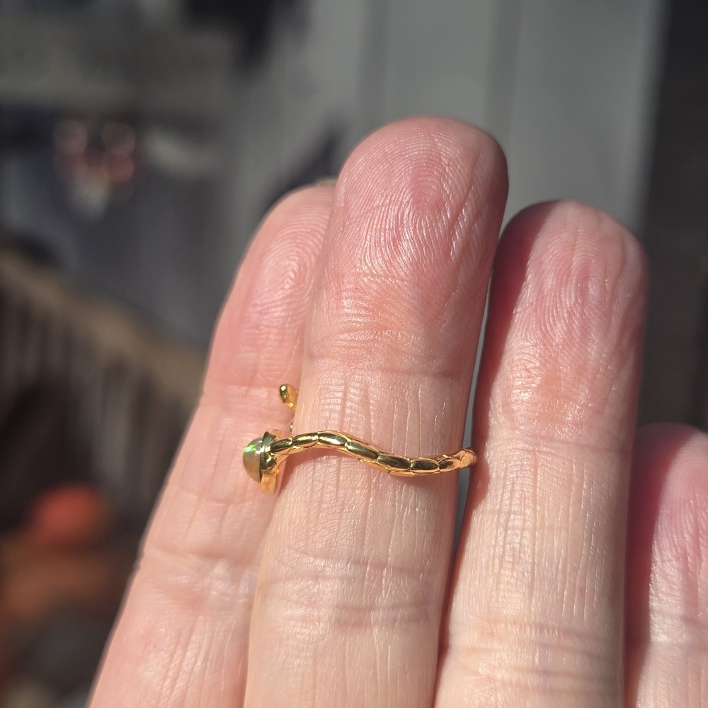 Opal Natural 1k Adjustable Sterling & Gold Ring Sz6 Adjustable - Picture 7 of 11